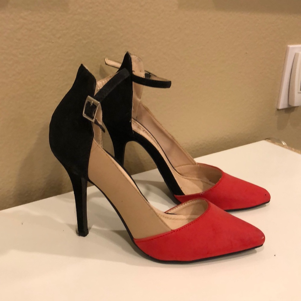 Strappy color blocked heels